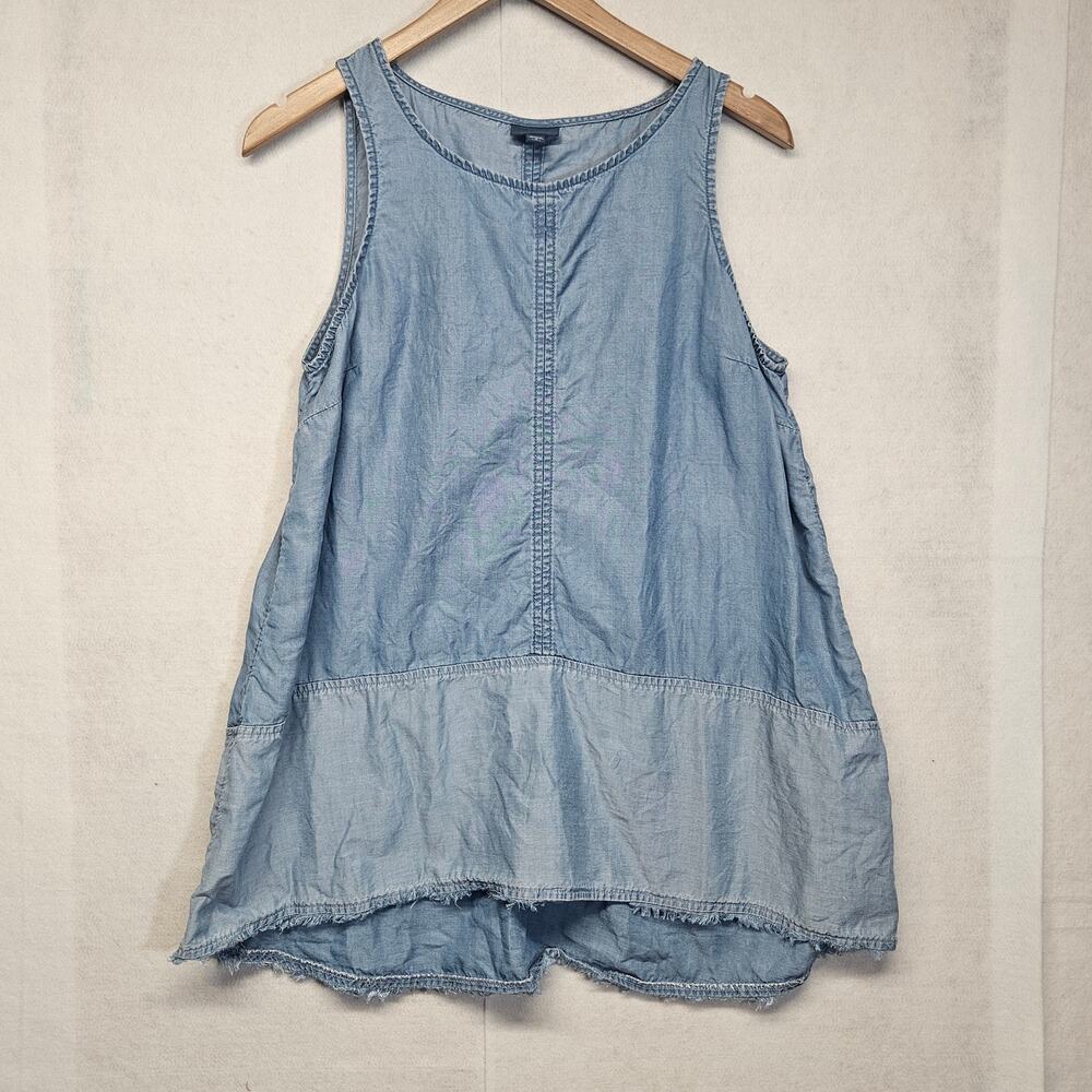 J. Jill Sleeveless Denim Chambray Tiered Hem Tunic Top Shirt Size M Petite